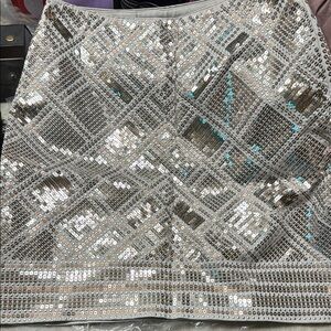 White House Black Market Silver Sequin A-Line Mini Skirt